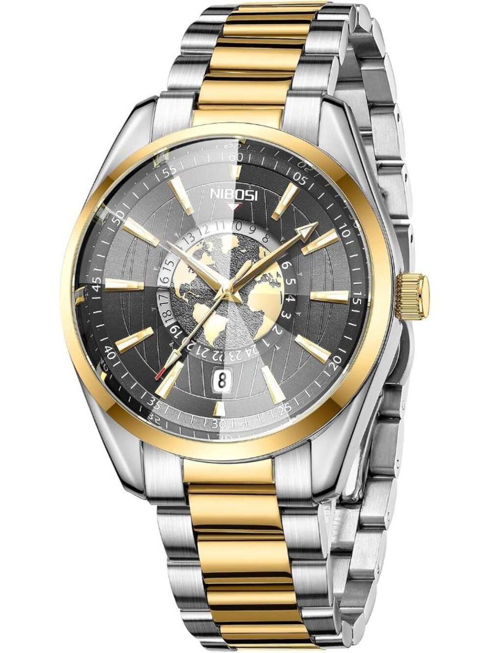 Men's Black Gold Analog Quartz Stainless Steel Waterproof Casual Wrist Watch